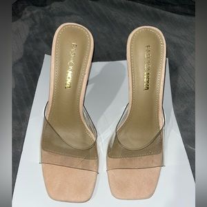 Rhinestone nude heels with clear strap size 7